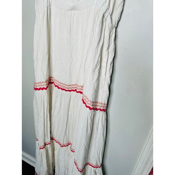 SPLENDID White Pink Cotton Colorful Trim Riviera Maxi Dress Size Extra Large - Picture 5 of 12